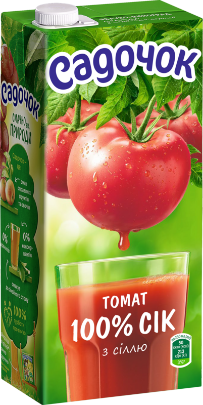 Сік з м'якоттю САДОЧОК томатний, стерилізований, 1,45 л (4823063107464)